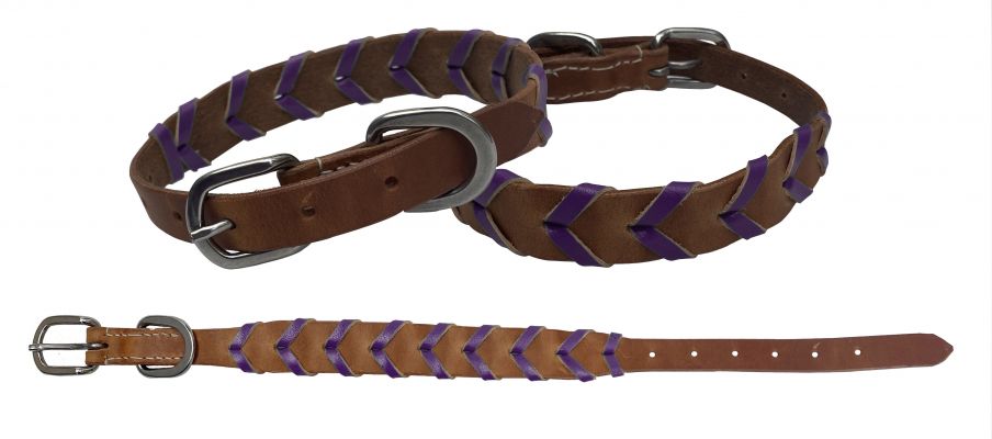 Showman Couture Genuine leather 1" dog collar with braided leather color accent #4
