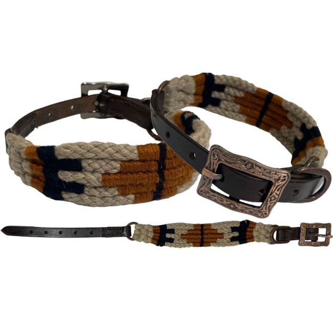 Showman Couture Corded Leather Dog Collar - Tan/Black