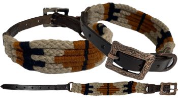Showman Couture Corded Leather Dog Collar - Tan&#47;Black