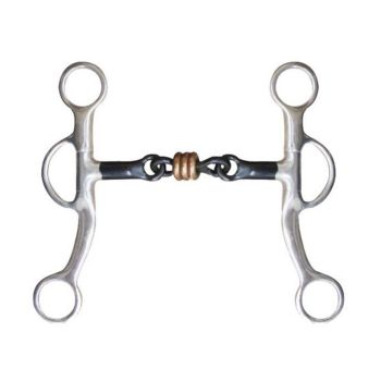 Showman 5" sweet iron dog bone mouth curb bit with copper rings