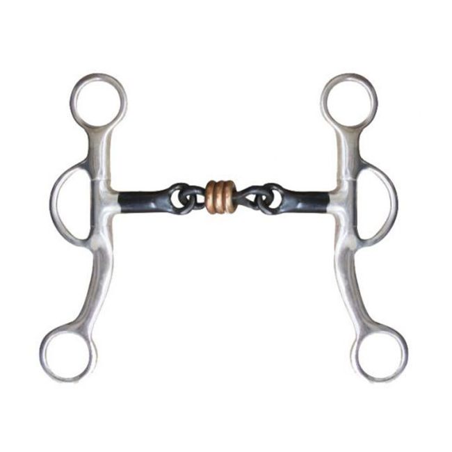 Showman 5" sweet iron dog bone mouth curb bit with copper rings