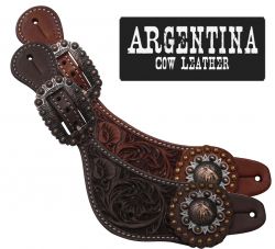 Showman Ladies Size Argentina Cow Leather Barrel Racer Concho Spur Straps