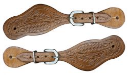 Showman Youth size floral tooled spur straps. Adjusts 7.5" to 9"