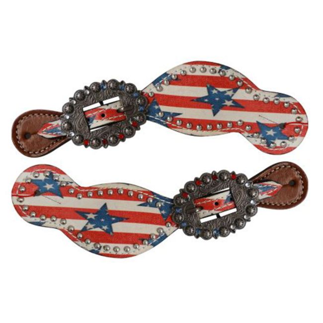 Showman Leather Spur Straps with stars and stripes print