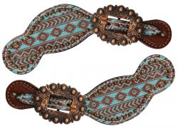 Showman Leather Spur Straps with Navajo diamond print