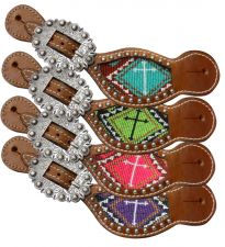 Showman Teal and brown beaded cross spur straps