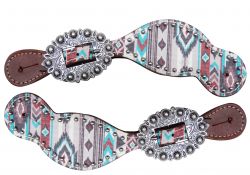 Showman Leather Spur Straps with Navajo Striped diamond print