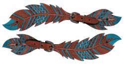 Showman Cut- out teal painted feather spur straps