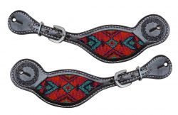 Showman Dark chocolate Argentina cow leather spur straps with beaded inlay