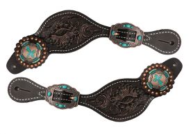 Showman Ladies Tooled leather spur straps with vintage cross conchos