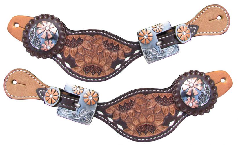 Showman Ladies Sunflower Tooled Spur Straps