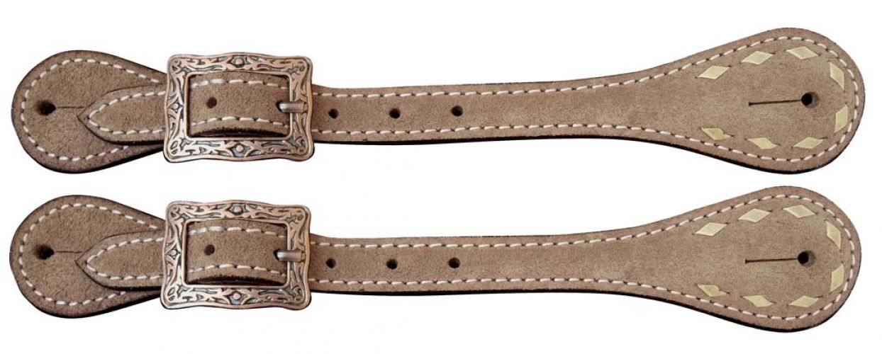 Showman Men's Roughout Leather spur straps with natural buckstitch trim