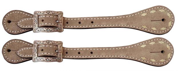 Showman Men's Roughout Leather spur straps with natural buckstitch trim
