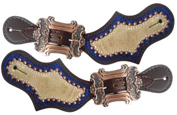 Showman Ladies Metallic Gold and Royal Blue spur straps