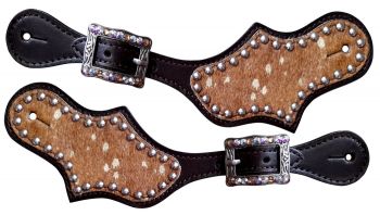 Showman Ladies Cowhide spur straps with iridescent stones on buckles