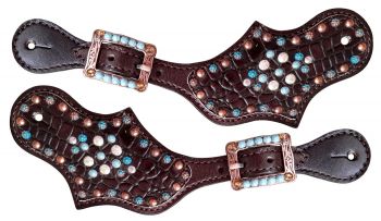 Showman Ladies Gator spur straps with copper and turquoise beading