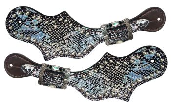 Showman Ladies Snakeskin spur straps with silver dots