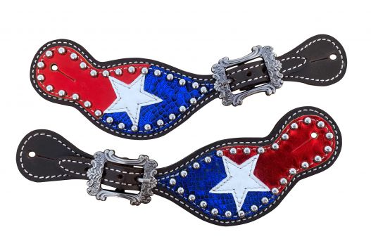 Showman Ladies Red, white and blue Spur Straps