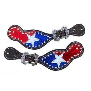 Showman Ladies Red, White and Blue Spur Straps