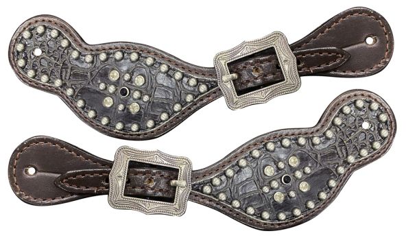 Showman Ladies Gator spur straps with silver beading