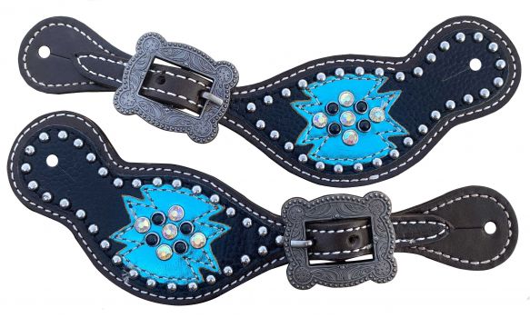 Showman Ladies Dark Oil Spur Strap with Teal and black leather accents