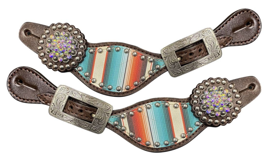 Showman Ladies Size Southwest Teal Serape print spur straps