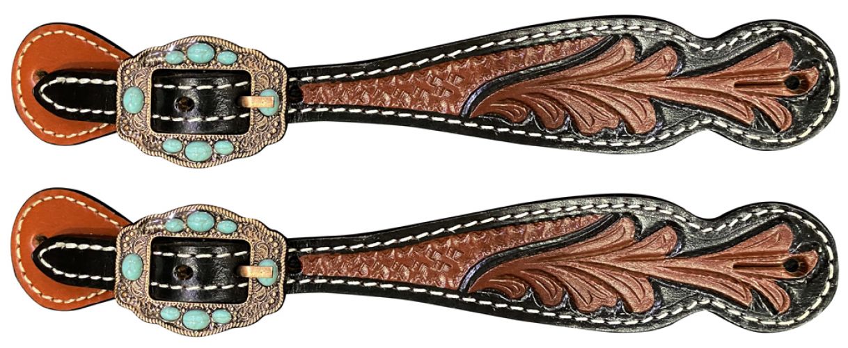 Showman Ladies two toned floral tooled spur straps