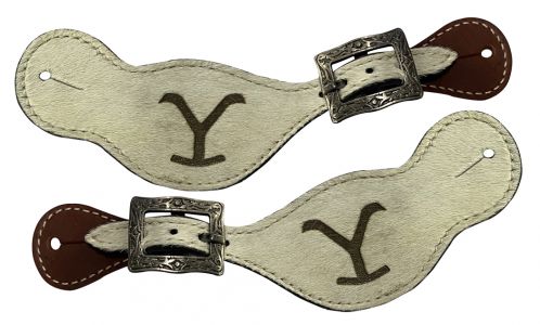 Showman Ladies Leather Cowhide 'Y' Brand Spur Straps