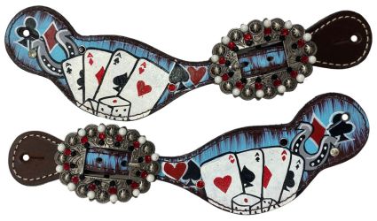 Showman Ladies Electric Aces Painted Leather Spur Straps