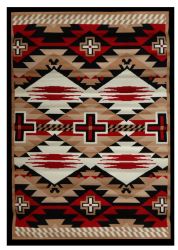 Large Southwest area rug. This rug features a red, black and tan Southwest design. Measures 5' x 6'5"
