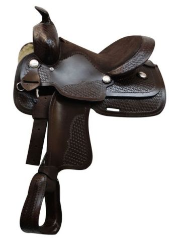 12" Economy western saddle with basket weave tooling and leather wrapped stirrups #2
