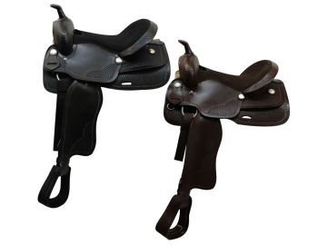 16" Economy style western saddle with a suede leather seat