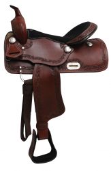 16" Economy style western saddle with filigree tooled accents