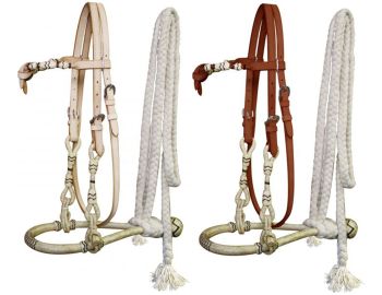 Showman  Fine quality rawhide core show bosal with a cotton mecate rein