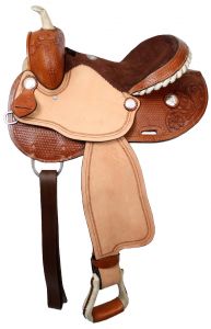 15", 16" Double T Barrel Saddle with basketweave tooling