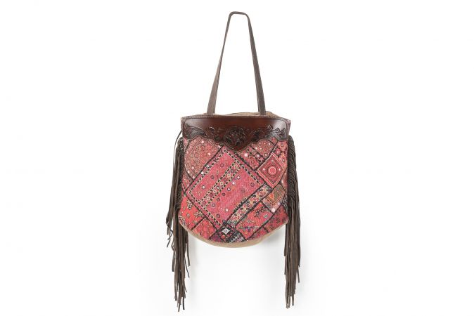 Klassy Cowgirl 16" x 15" Canvas Tote Handbag with Hair on cowhide and leather fringe