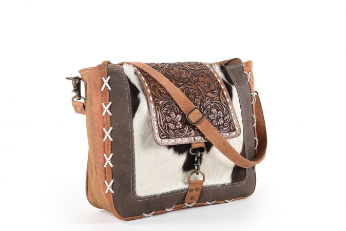 Klassy Cowgirl 17" x 12" Handtooled Crossbody Bag with Leather Flap
