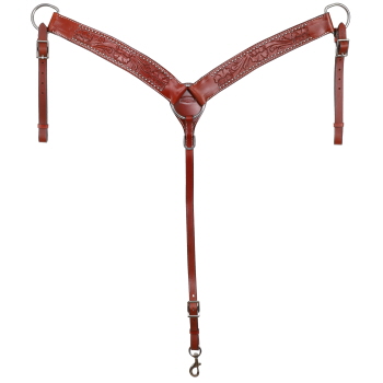 Showman Leather breastcollar has floral tooling accented with silver beads