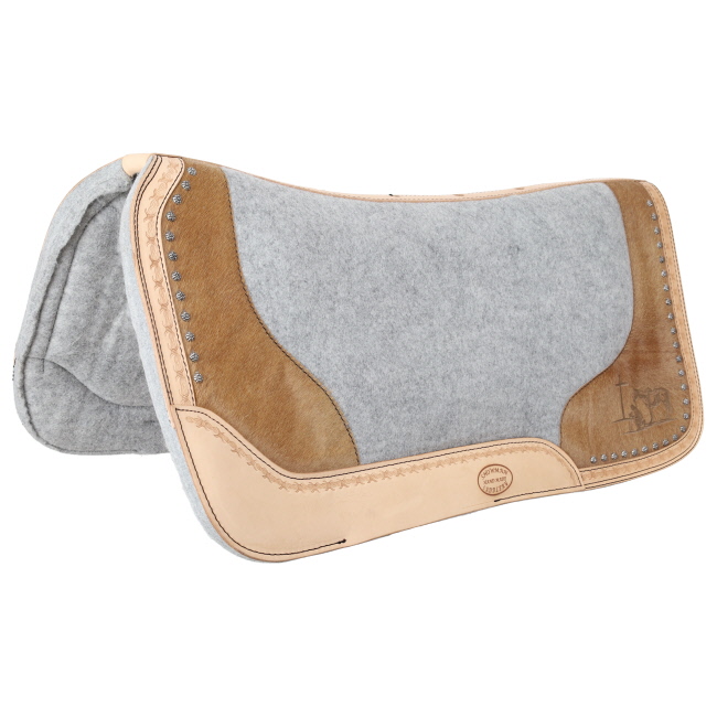 Showman Felt Bottom Saddle Pad with Hand Tooled Hair on Argentina Cowhide and Laser Etched Praying Cowboy #2