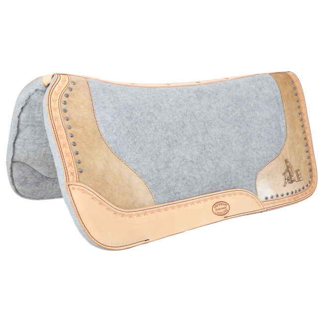 Showman Felt Bottom Saddle Pad with Hand Tooled Hair on Argentina Cowhide and Laser Etched Barrel Racer #2