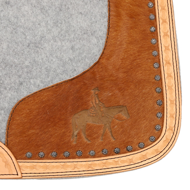 Showman Felt Bottom Saddle Pad with Hand Tooled Hair on Argentina Cowhide With Laser Etched Pleasure Horse #3