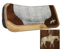 Showman Felt Bottom Saddle Pad. Hand Tooled Hair on Argentina Cowhide With Laser Etched Pleasure Horse