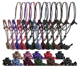Horse size braided nylon cowboy knot rope halter with removable matching 7.5 ft lead