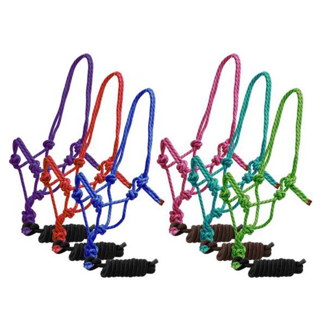 Braided Nylon Cowboy Knot Rope Halter with Removable 7.5' Lead