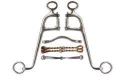 Showman stainless steel Walking horse bit with 8" cheeks. This bit comes with four 5" interchangeable mouth pieces as pictured