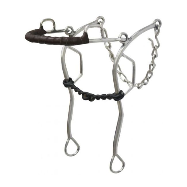 Showman Stainless-Steel 5.25" Combination Gag Bit with Leather Wrapped Nose - 10.5" Cheeks