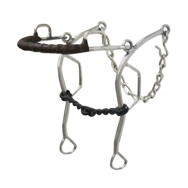Showman Stainless-Steel 5.25" Combination Gag Bit with Leather Wrapped Nose - 7.5" Cheeks
