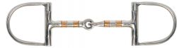Showman Stainless Steel racing D-ring style bit with 3" D cheeks. Stainless Steel/Copper 5" broken mouth piece