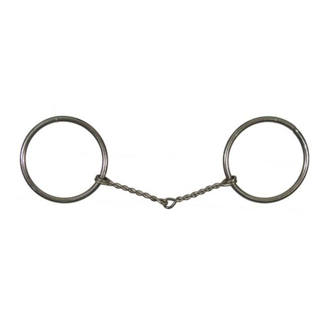 Showman  Horse size nickel plated O-ring snaffle bit with 5" small twisted wire mouth. O-rings measure 3"