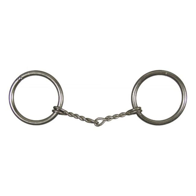 Showman Mini size nickel plated O-ring snaffle bit with 3 1&#47;2" small twisted wire mouth. O-rings measure 2"